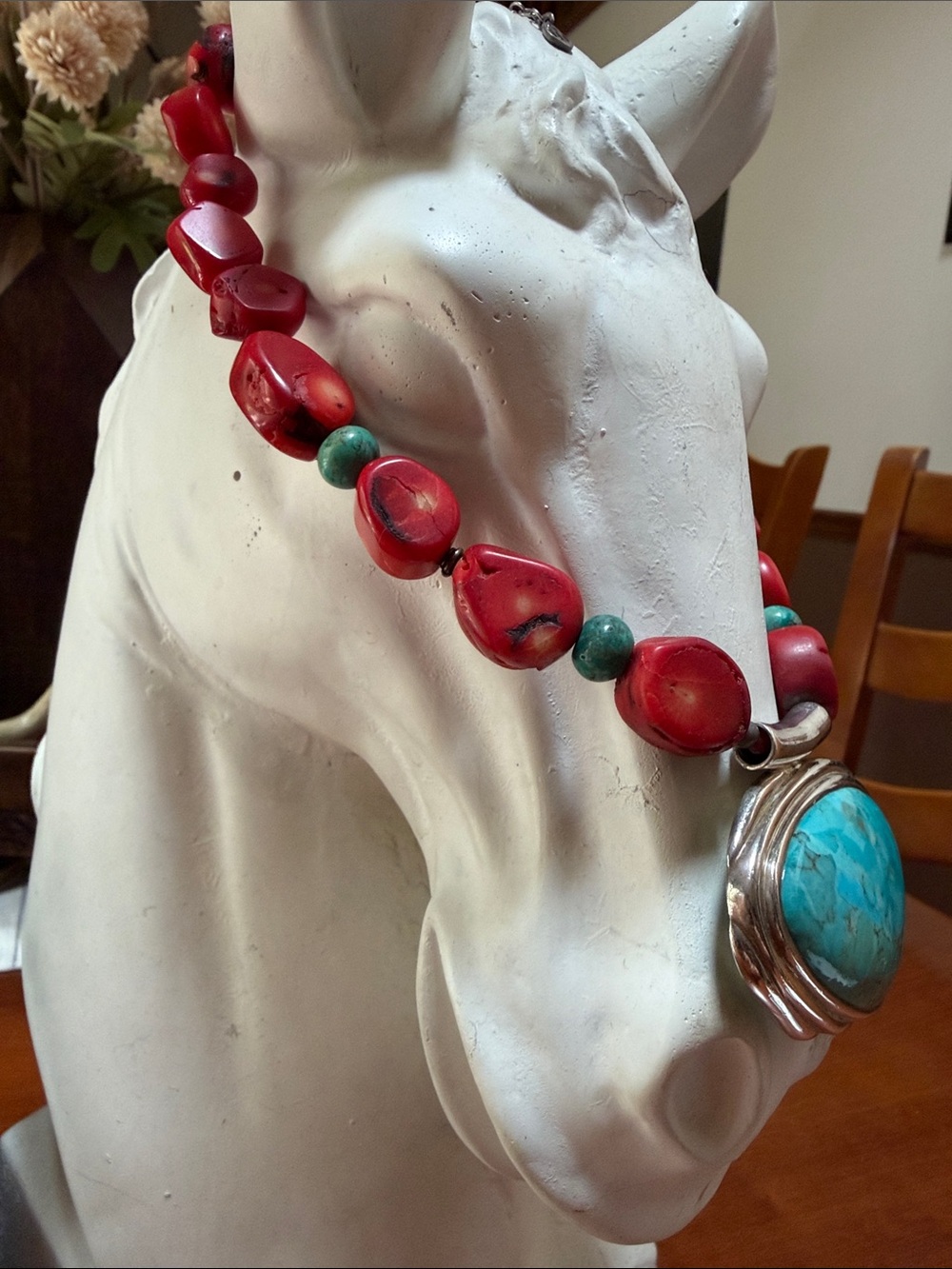 BARSE -Show stopper!! Chucky Coral, Turquoise ‘ Sterling silver necklace - Picture 4 of 11